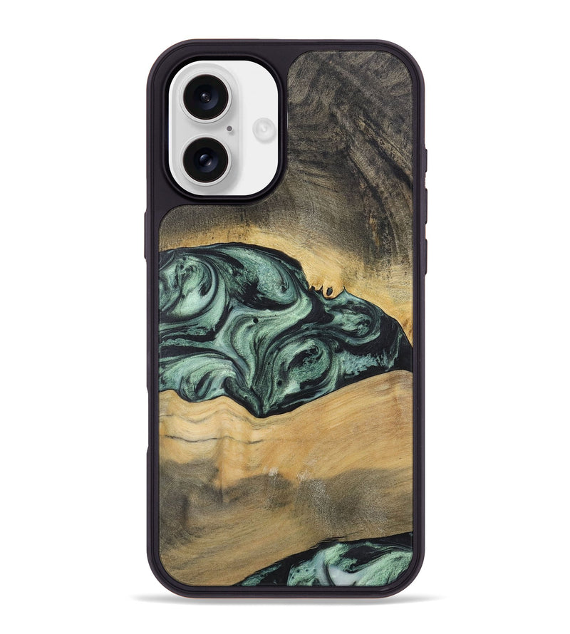 iPhone 16 Plus Wood+Resin Phone Case - Alessandra (Green, 721531)