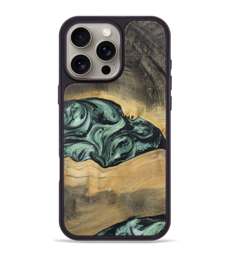 iPhone 16 Pro Max Wood+Resin Phone Case - Alessandra (Green, 721531)