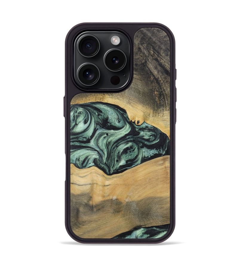 iPhone 16 Pro Wood+Resin Phone Case - Alessandra (Green, 721531)