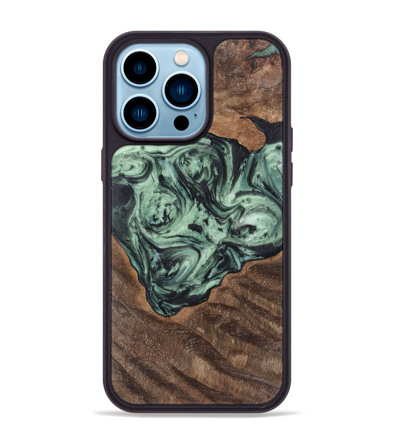 iPhone 14 Pro Max Wood+Resin Phone Case - Ophelia (Green, 721532)