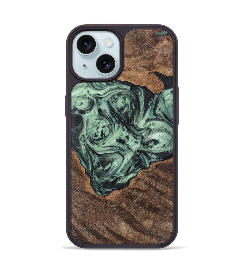 iPhone 15 Wood+Resin Phone Case - Ophelia (Green, 721532)