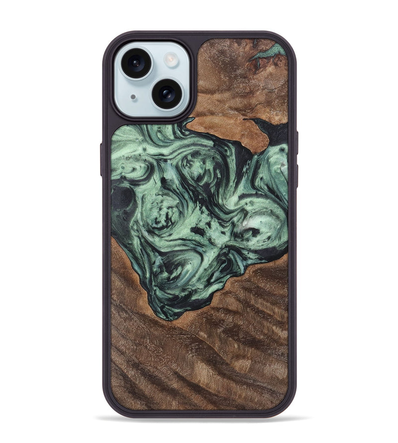 iPhone 15 Plus Wood+Resin Phone Case - Ophelia (Green, 721532)