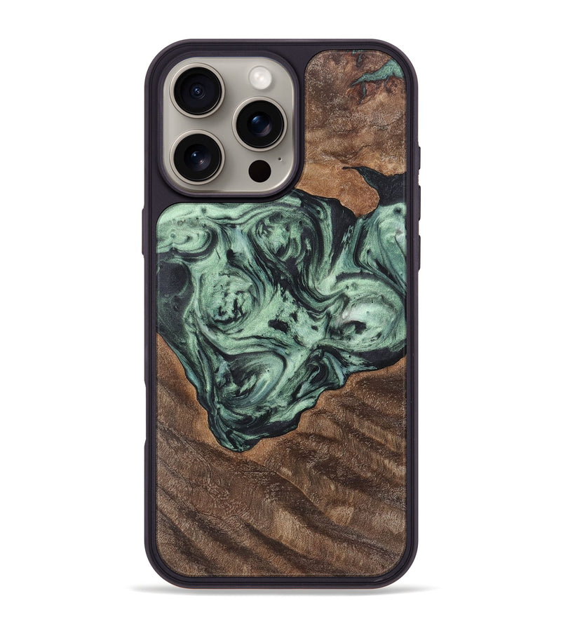 iPhone 16 Pro Max Wood+Resin Phone Case - Ophelia (Green, 721532)