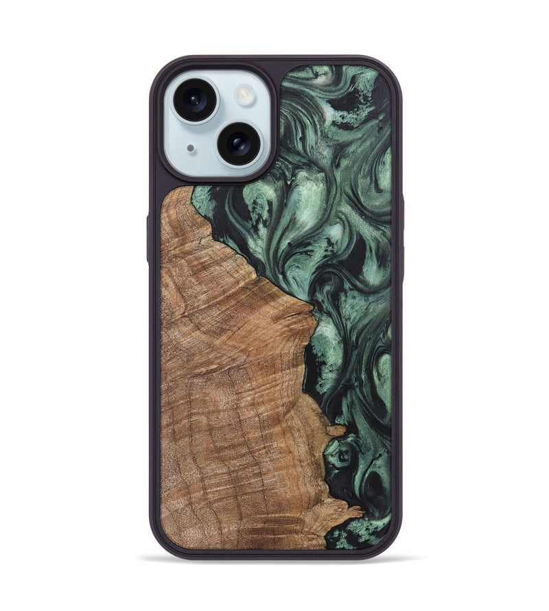 iPhone 15 Wood+Resin Phone Case - Todd (Green, 721533)