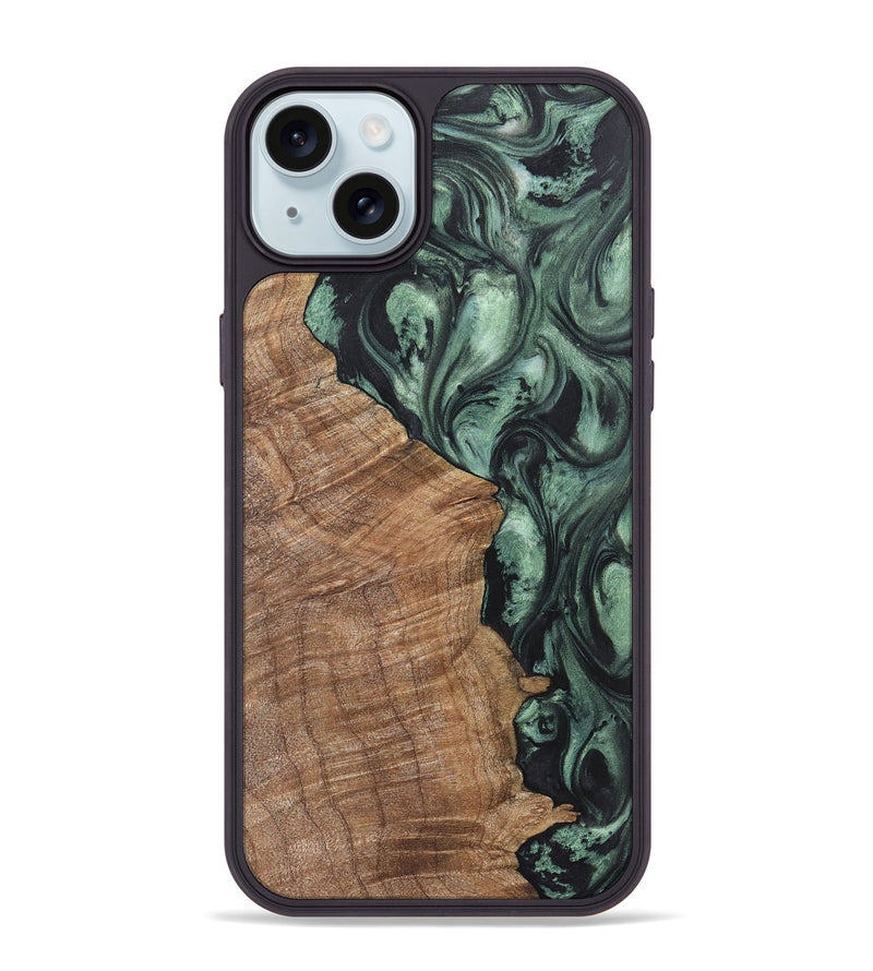 iPhone 15 Plus Wood+Resin Phone Case - Todd (Green, 721533)