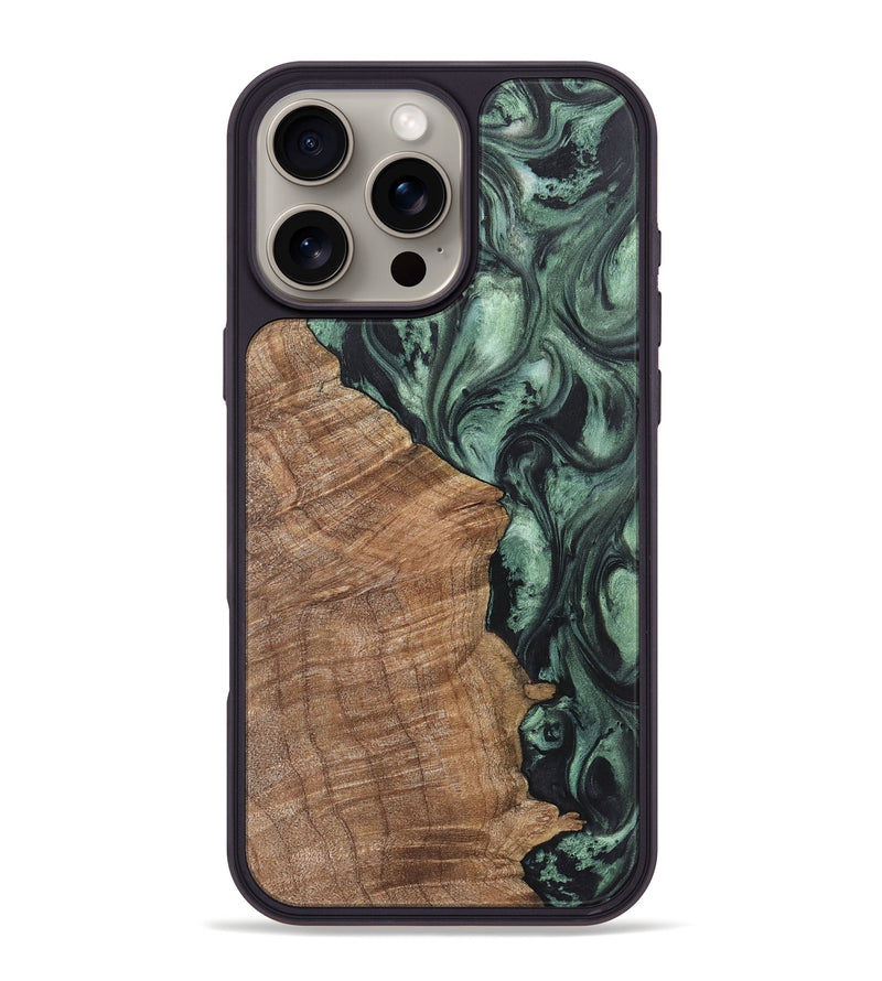 iPhone 16 Pro Max Wood+Resin Phone Case - Todd (Green, 721533)