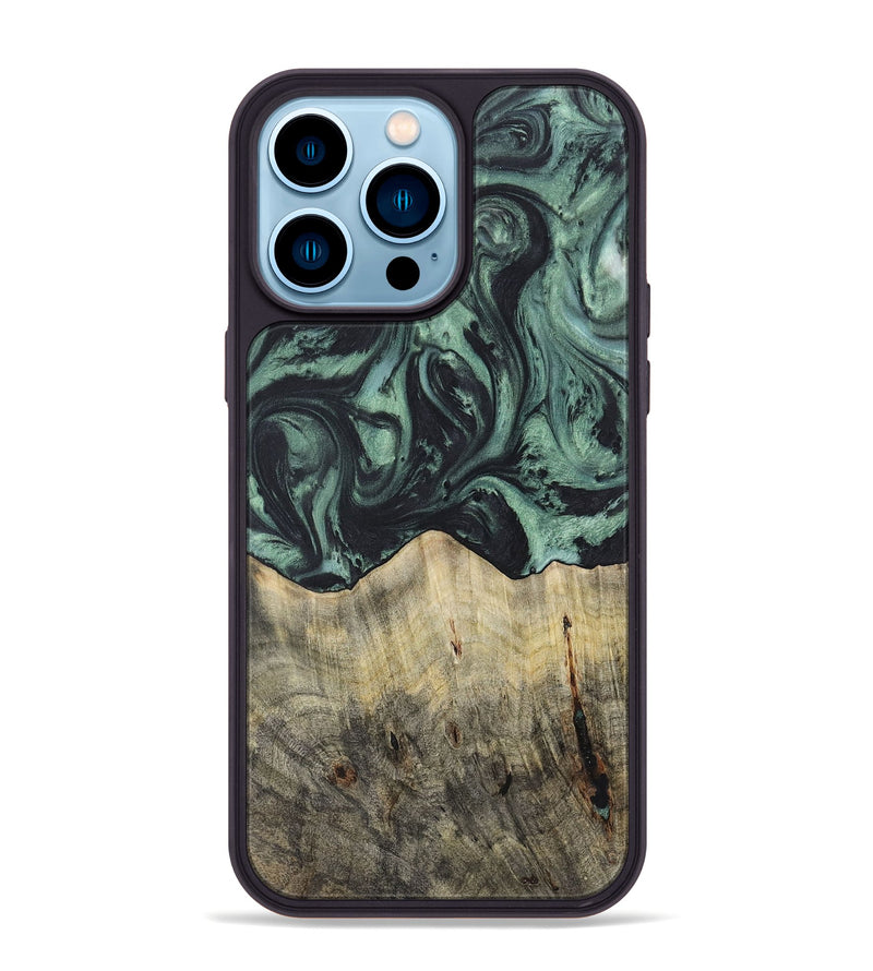 iPhone 14 Pro Max Wood+Resin Phone Case - Cheyanne (Green, 721534)