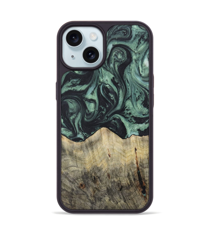 iPhone 15 Wood+Resin Phone Case - Cheyanne (Green, 721534)