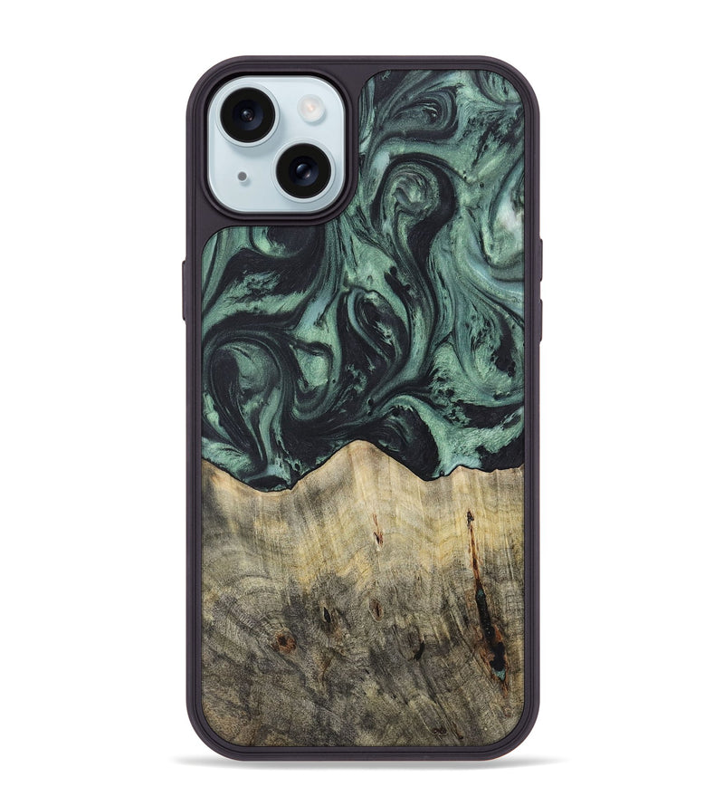 iPhone 15 Plus Wood+Resin Phone Case - Cheyanne (Green, 721534)