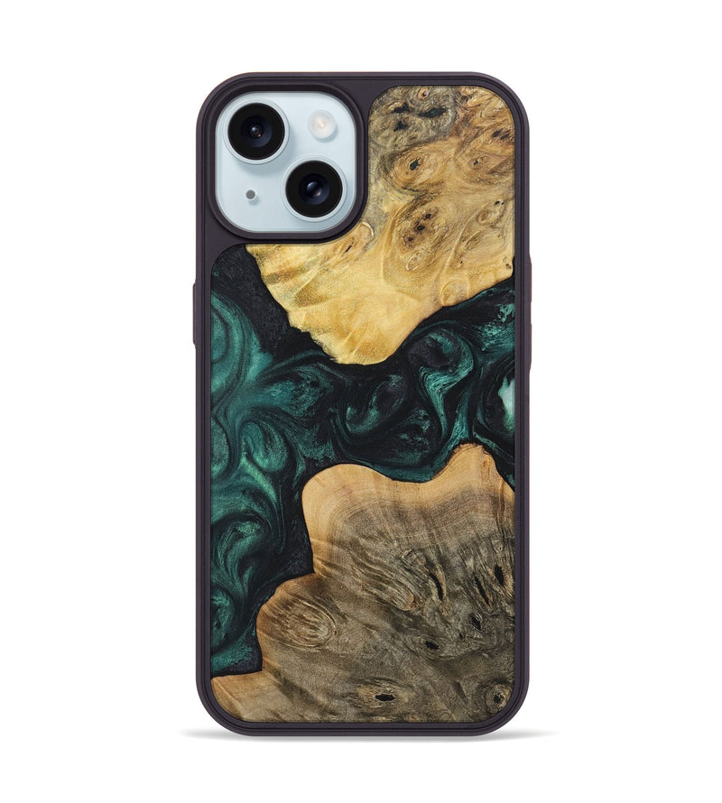 iPhone 15 Wood+Resin Phone Case - Jeff (Green, 721548)