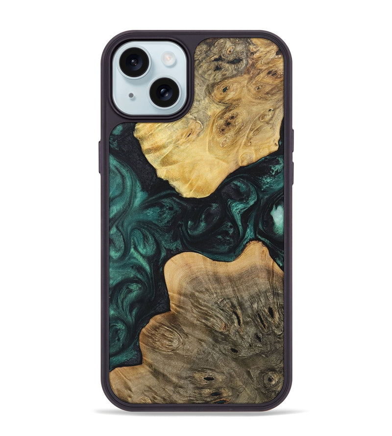 iPhone 15 Plus Wood+Resin Phone Case - Jeff (Green, 721548)