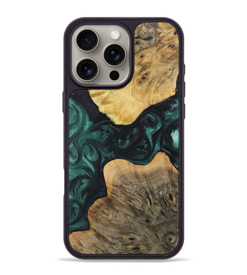 iPhone 16 Pro Max Wood+Resin Phone Case - Jeff (Green, 721548)