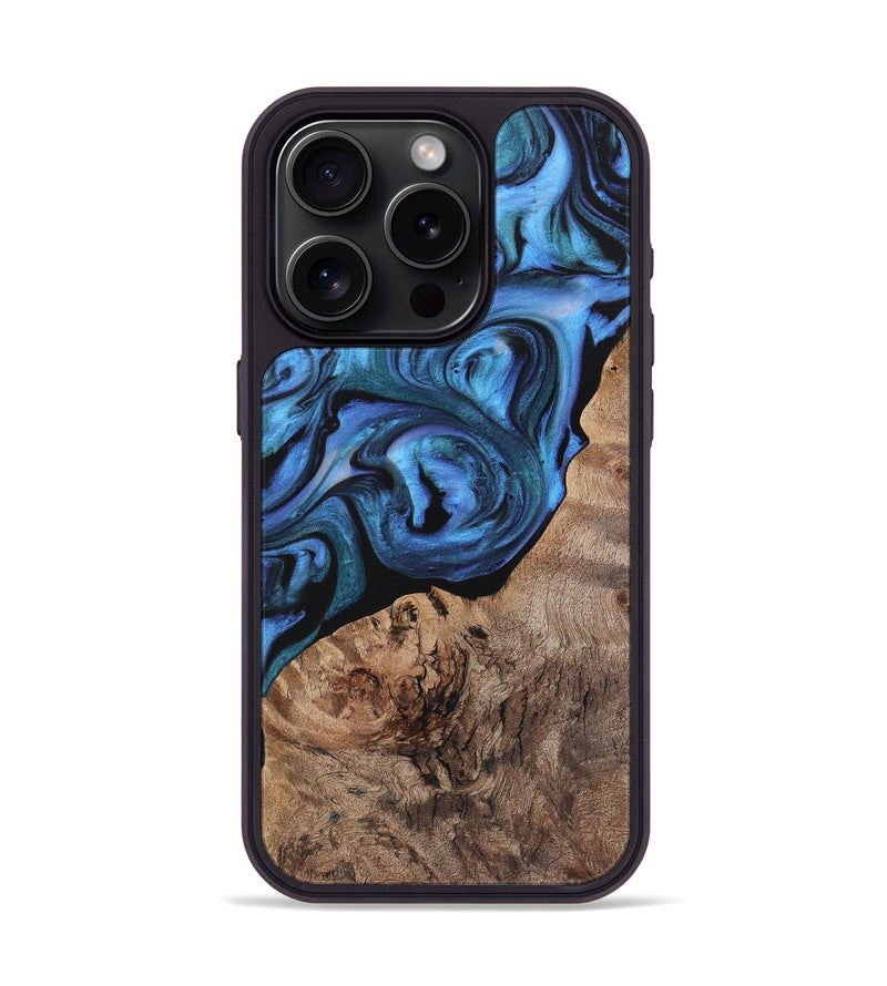 iPhone 15 Pro Wood+Resin Phone Case - Piper (Blue, 721617)