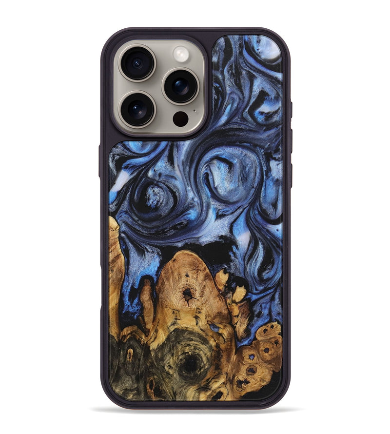 iPhone 16 Pro Max Wood+Resin Phone Case - Gwen (Blue, 721618)