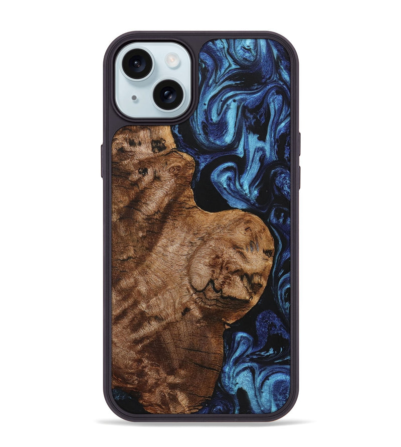 iPhone 15 Plus Wood+Resin Phone Case - Jonathon (Blue, 721619)