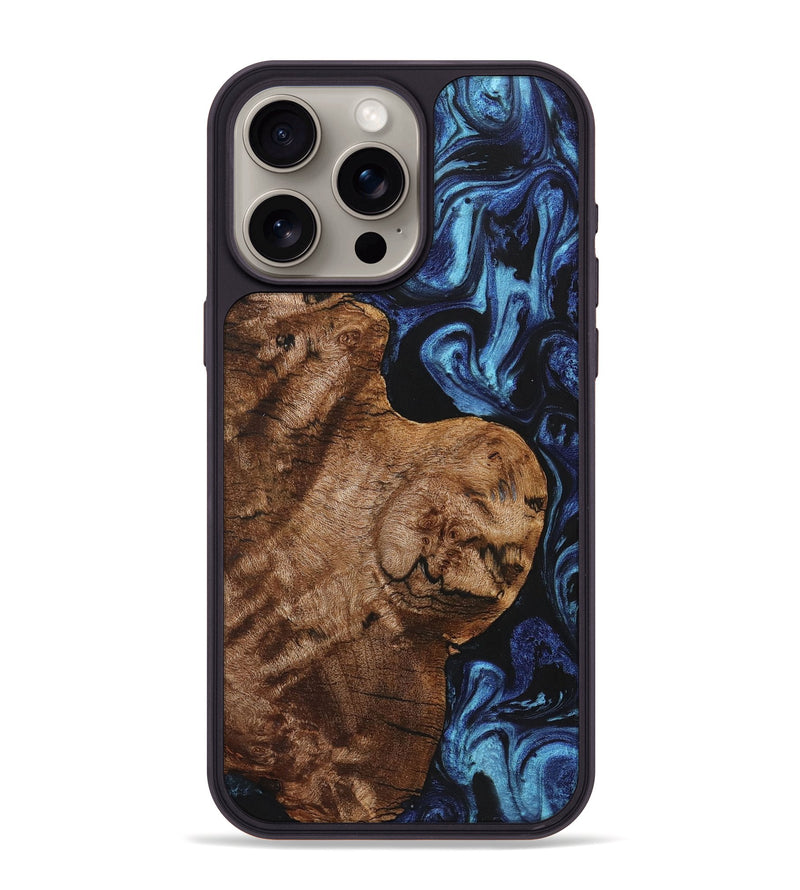 iPhone 15 Pro Max Wood+Resin Phone Case - Jonathon (Blue, 721619)