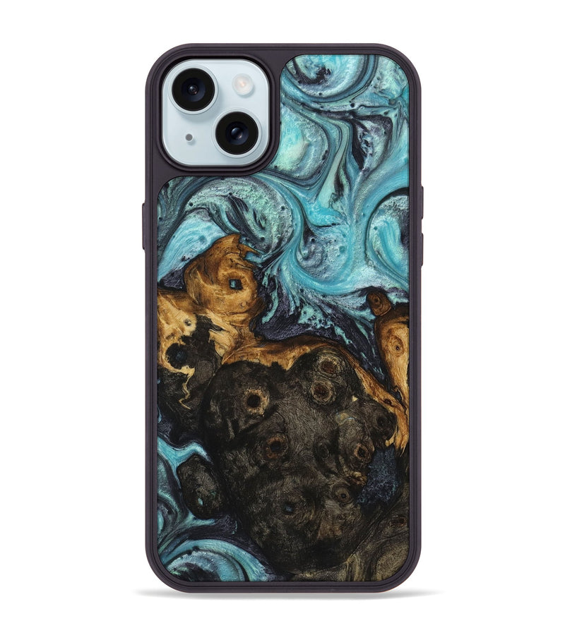 iPhone 15 Plus Wood+Resin Phone Case - Brad (Blue, 721621)