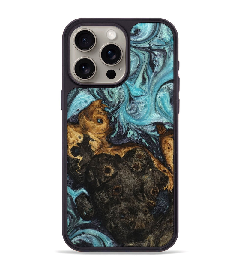 iPhone 15 Pro Max Wood+Resin Phone Case - Brad (Blue, 721621)