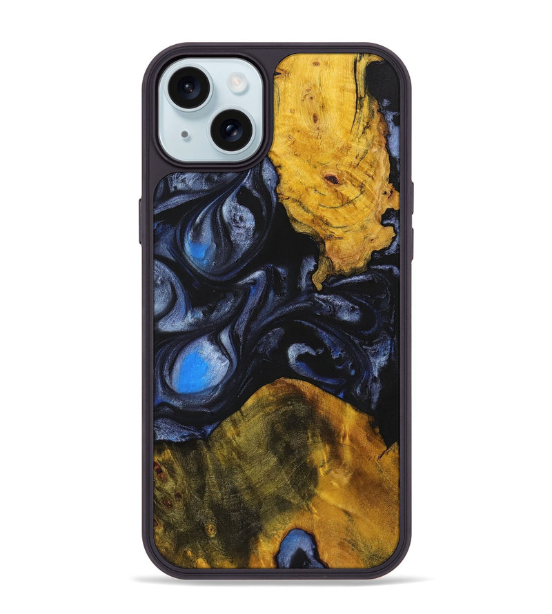 iPhone 15 Plus Wood+Resin Phone Case - Darin (Blue, 721623)