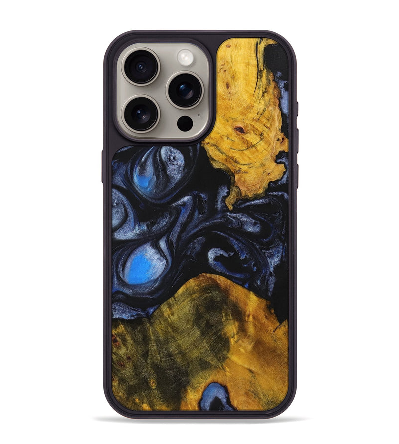 iPhone 15 Pro Max Wood+Resin Phone Case - Darin (Blue, 721623)