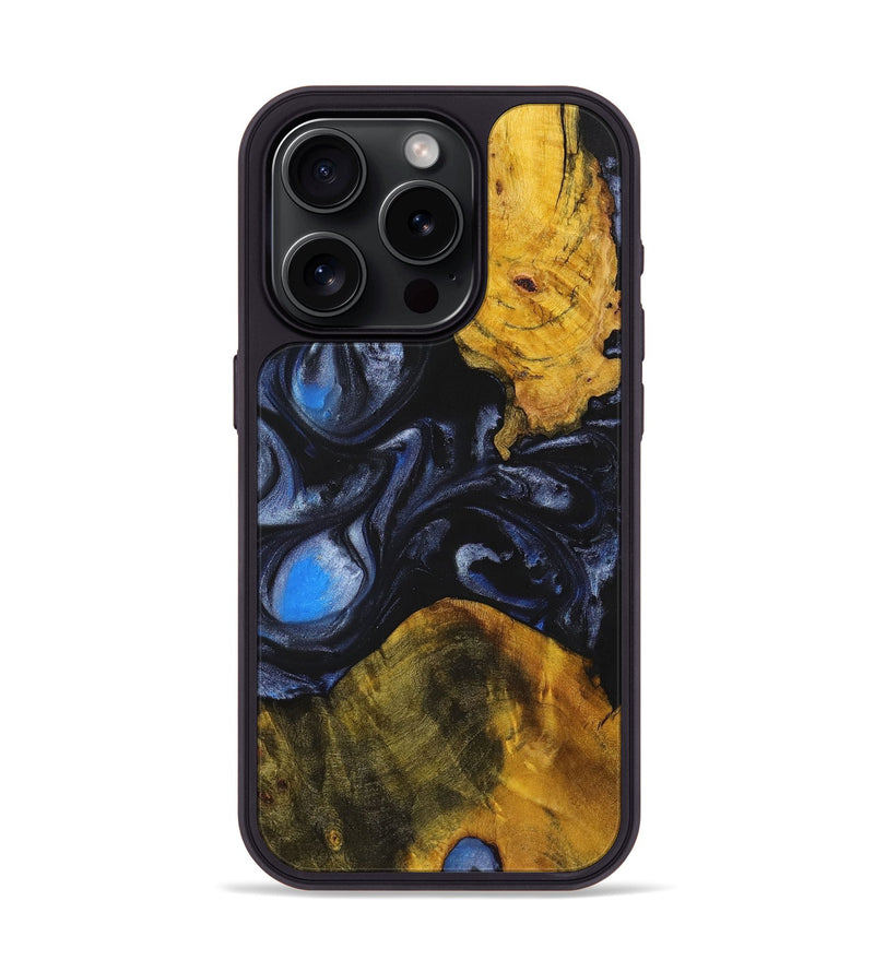 iPhone 15 Pro Wood+Resin Phone Case - Darin (Blue, 721623)