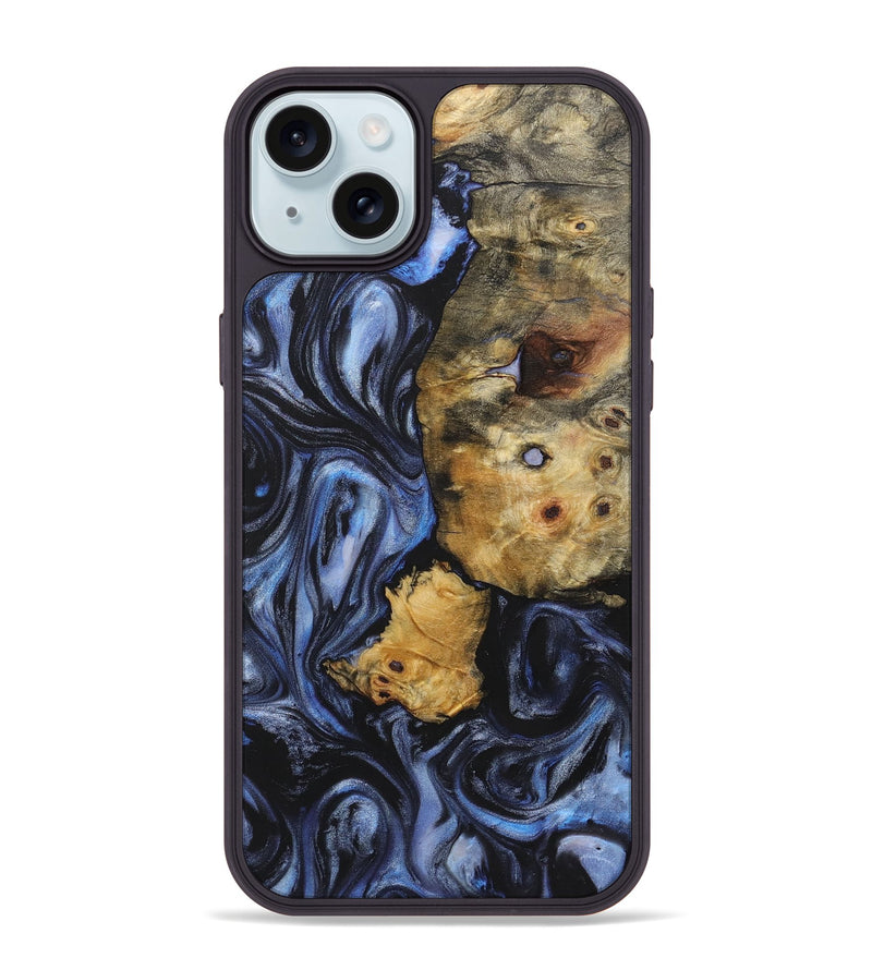 iPhone 15 Plus Wood+Resin Phone Case - Darin (Blue, 721627)