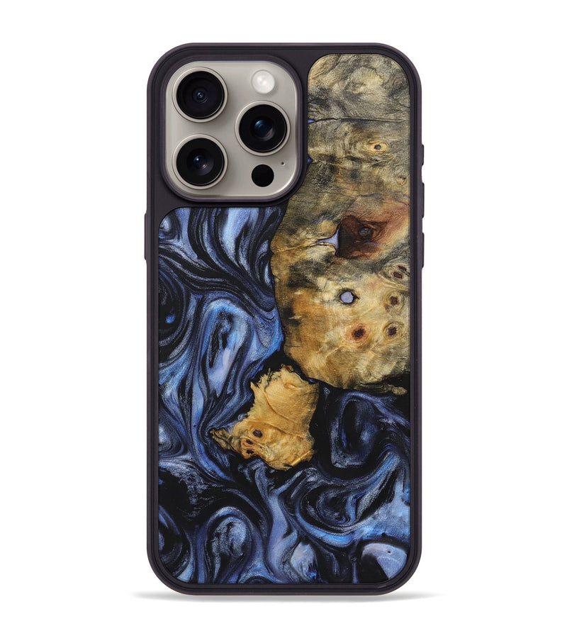 iPhone 15 Pro Max Wood+Resin Phone Case - Darin (Blue, 721627)