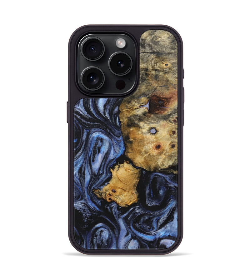 iPhone 15 Pro Wood+Resin Phone Case - Darin (Blue, 721627)