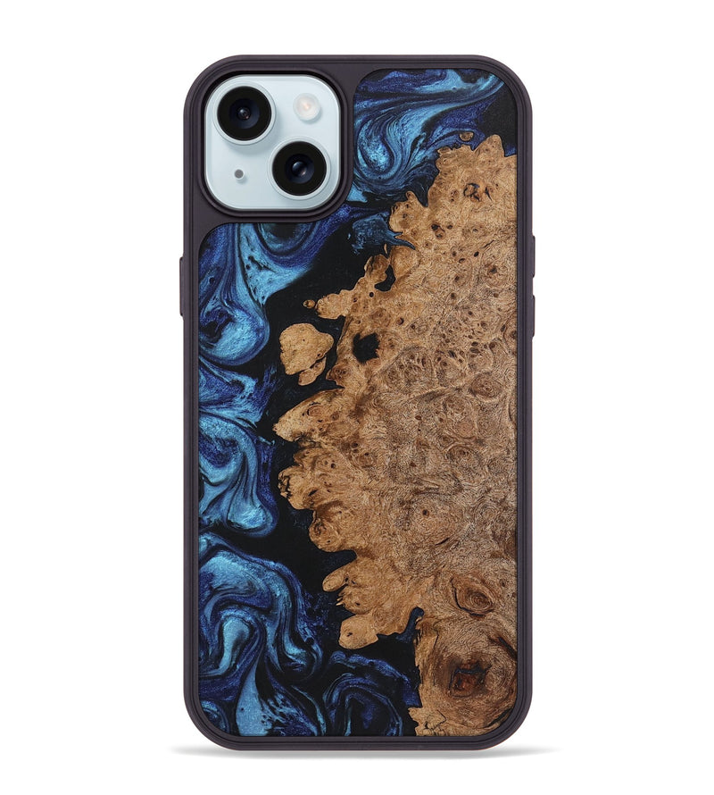 iPhone 15 Plus Wood+Resin Phone Case - Rex (Blue, 721628)