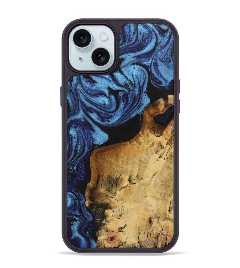 iPhone 15 Plus Wood+Resin Phone Case - Annalise (Blue, 721629)