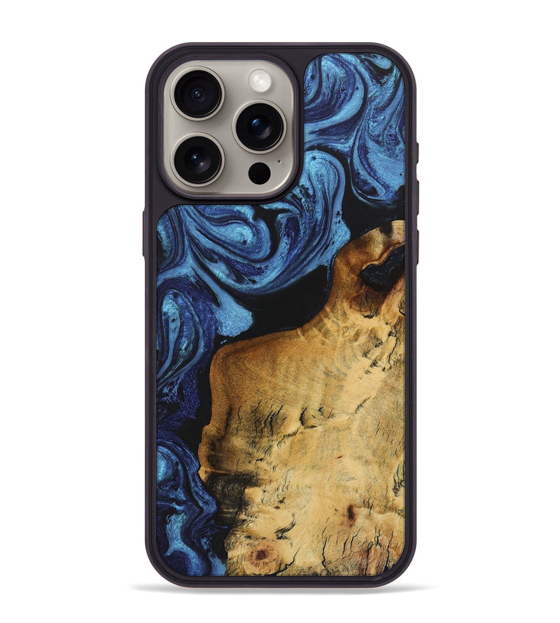 iPhone 15 Pro Max Wood+Resin Phone Case - Annalise (Blue, 721629)