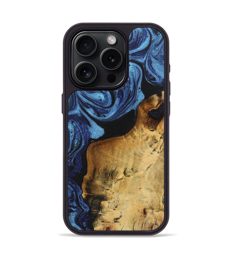 iPhone 15 Pro Wood+Resin Phone Case - Annalise (Blue, 721629)