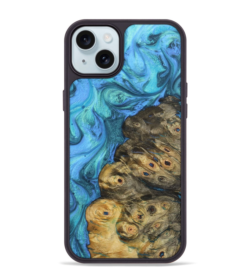 iPhone 15 Plus Wood+Resin Phone Case - Jensen (Blue, 721630)