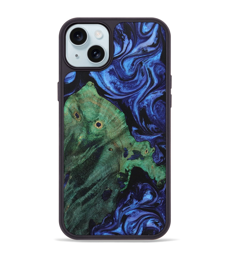 iPhone 15 Plus Wood+Resin Phone Case - Madisyn (Blue, 721632)