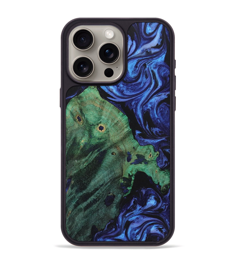 iPhone 15 Pro Max Wood+Resin Phone Case - Madisyn (Blue, 721632)