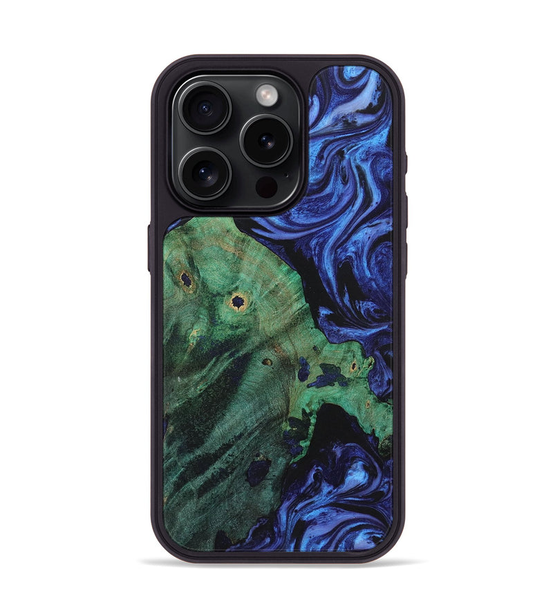 iPhone 15 Pro Wood+Resin Phone Case - Madisyn (Blue, 721632)