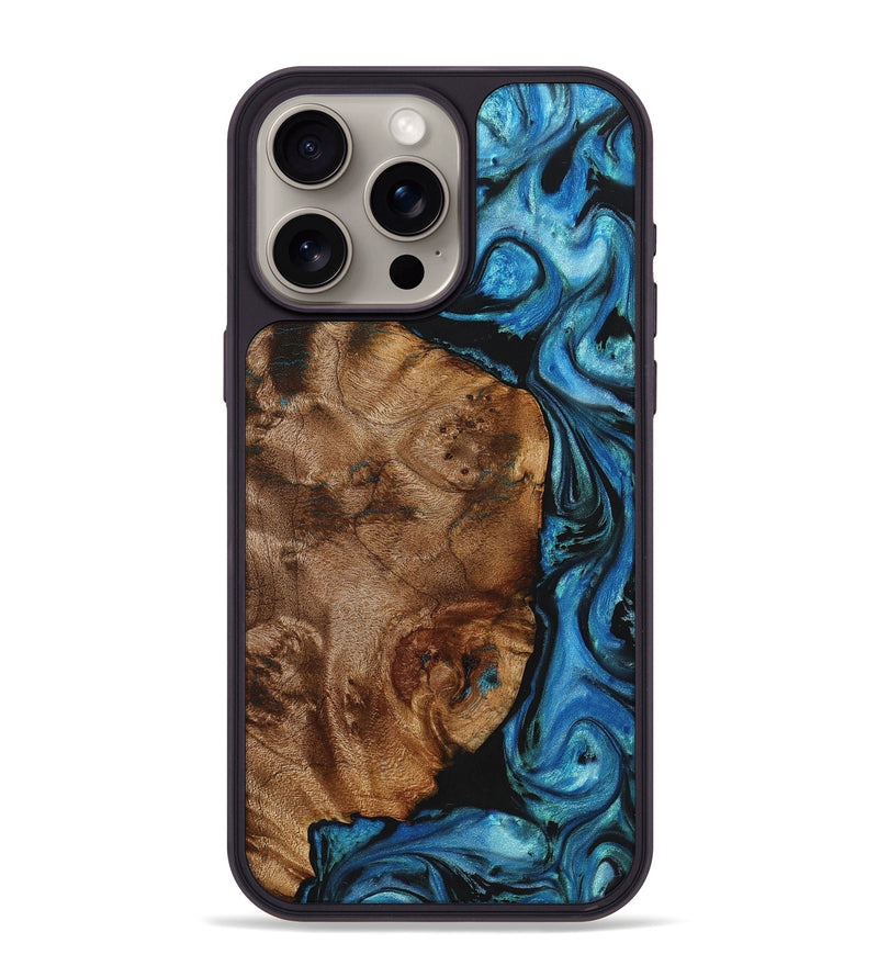 iPhone 15 Pro Max Wood+Resin Phone Case - Beatrice (Blue, 721635)