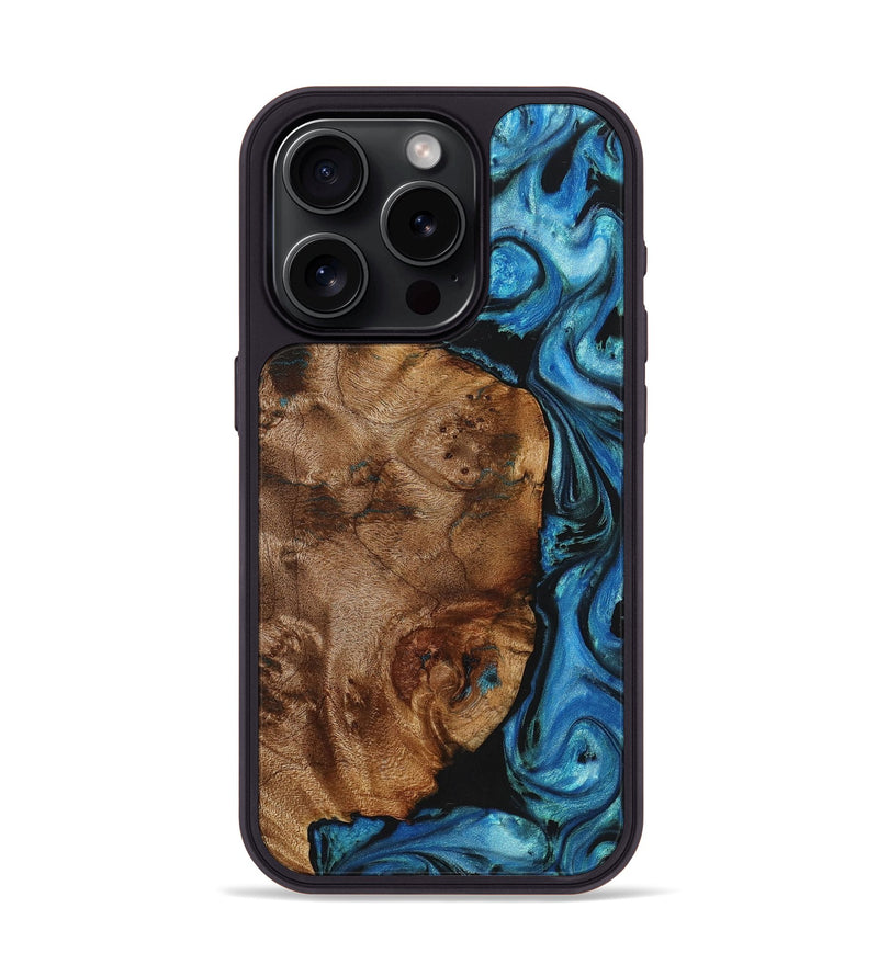 iPhone 15 Pro Wood+Resin Phone Case - Beatrice (Blue, 721635)