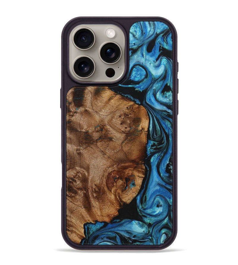 iPhone 16 Pro Max Wood+Resin Phone Case - Beatrice (Blue, 721635)