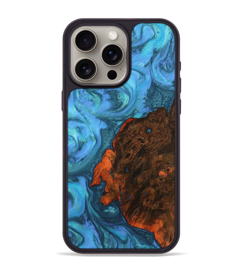 iPhone 15 Pro Max Wood+Resin Phone Case - Bradley (Blue, 721638)