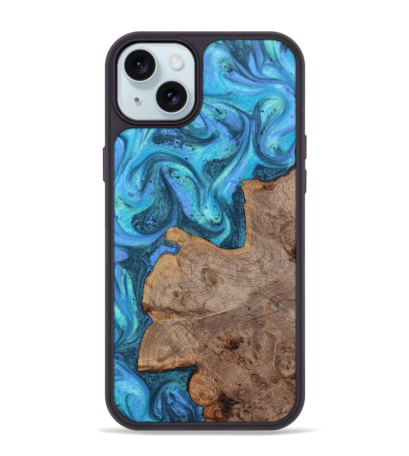 iPhone 15 Plus Wood+Resin Phone Case - Jakob (Blue, 721639)