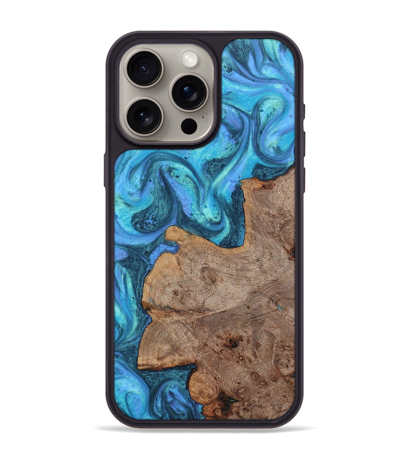 iPhone 15 Pro Max Wood+Resin Phone Case - Jakob (Blue, 721639)