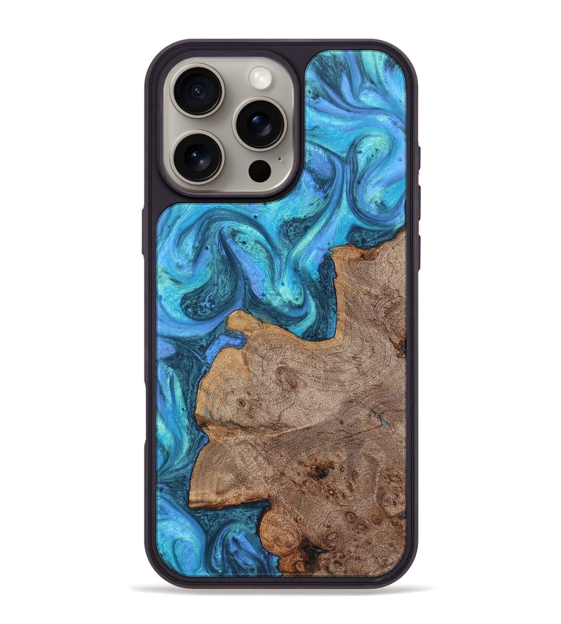 iPhone 16 Pro Max Wood+Resin Phone Case - Jakob (Blue, 721639)