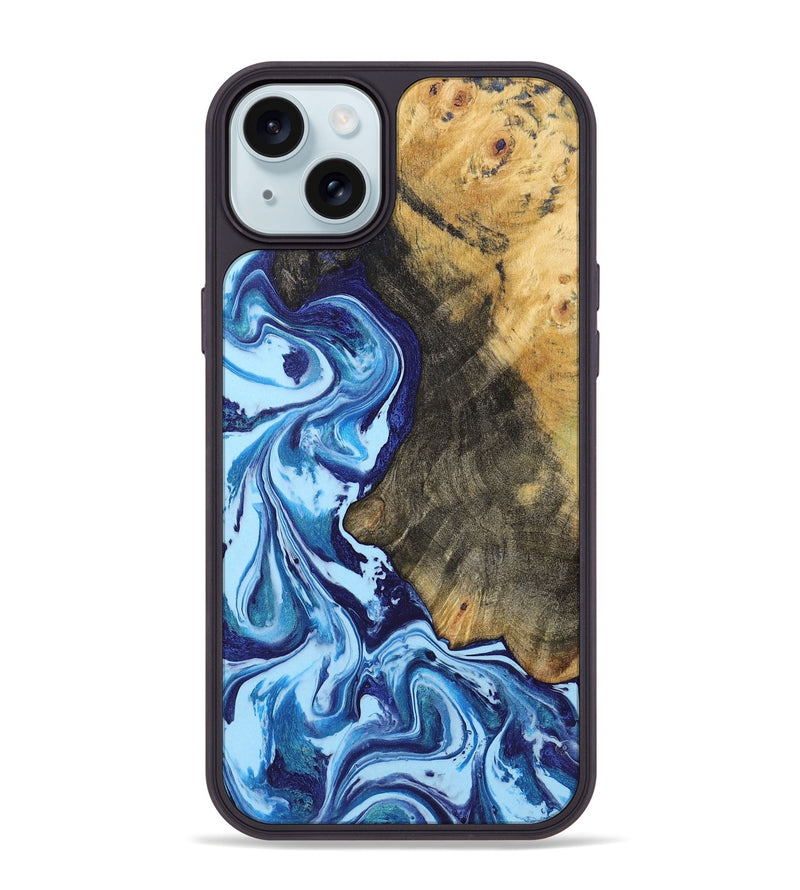 iPhone 15 Plus Wood+Resin Phone Case - Juanita (Blue, 721640)