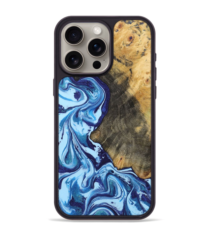 iPhone 15 Pro Max Wood+Resin Phone Case - Juanita (Blue, 721640)