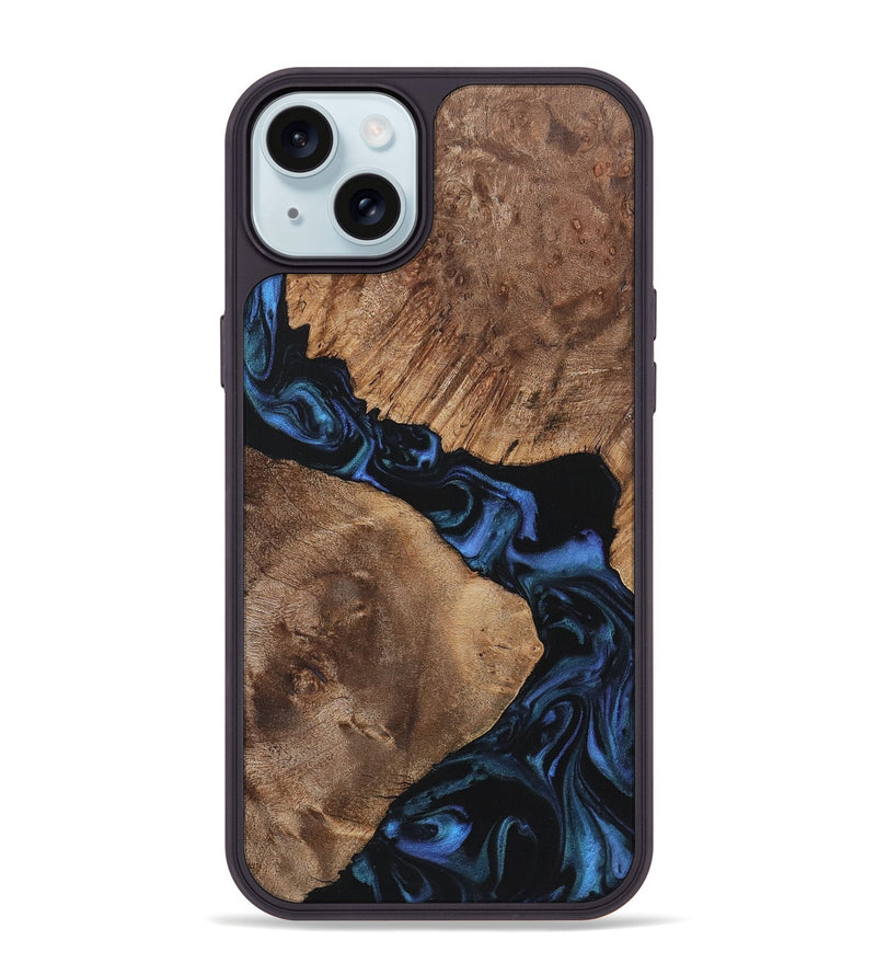 iPhone 15 Plus Wood+Resin Phone Case - Gertrude (Blue, 721645)