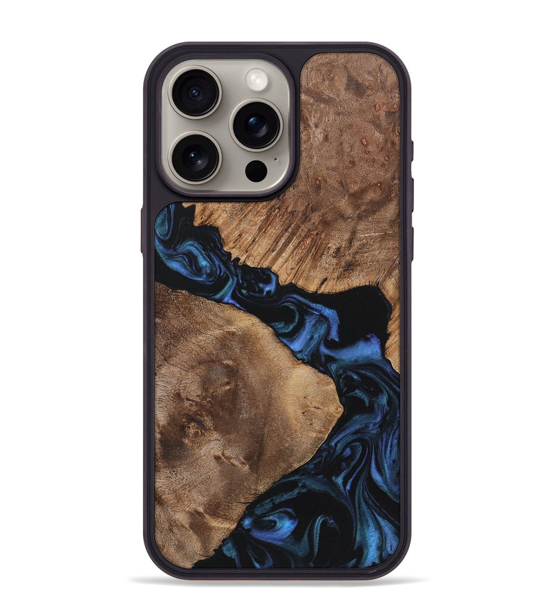 iPhone 15 Pro Max Wood+Resin Phone Case - Gertrude (Blue, 721645)