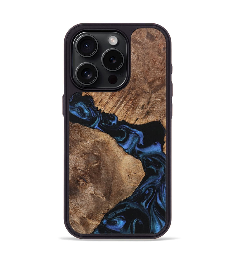 iPhone 15 Pro Wood+Resin Phone Case - Gertrude (Blue, 721645)