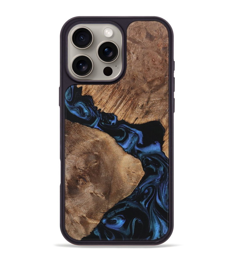 iPhone 16 Pro Max Wood+Resin Phone Case - Gertrude (Blue, 721645)