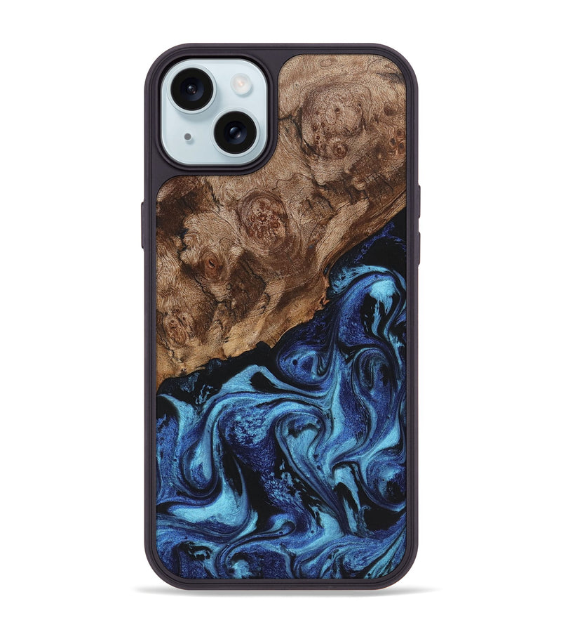 iPhone 15 Plus Wood+Resin Phone Case - Sheree (Blue, 721646)